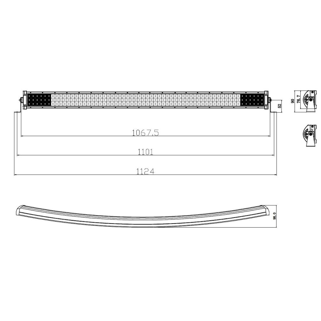 LED rampa prohnutá, 180x3W, 1067mm, ECE R10