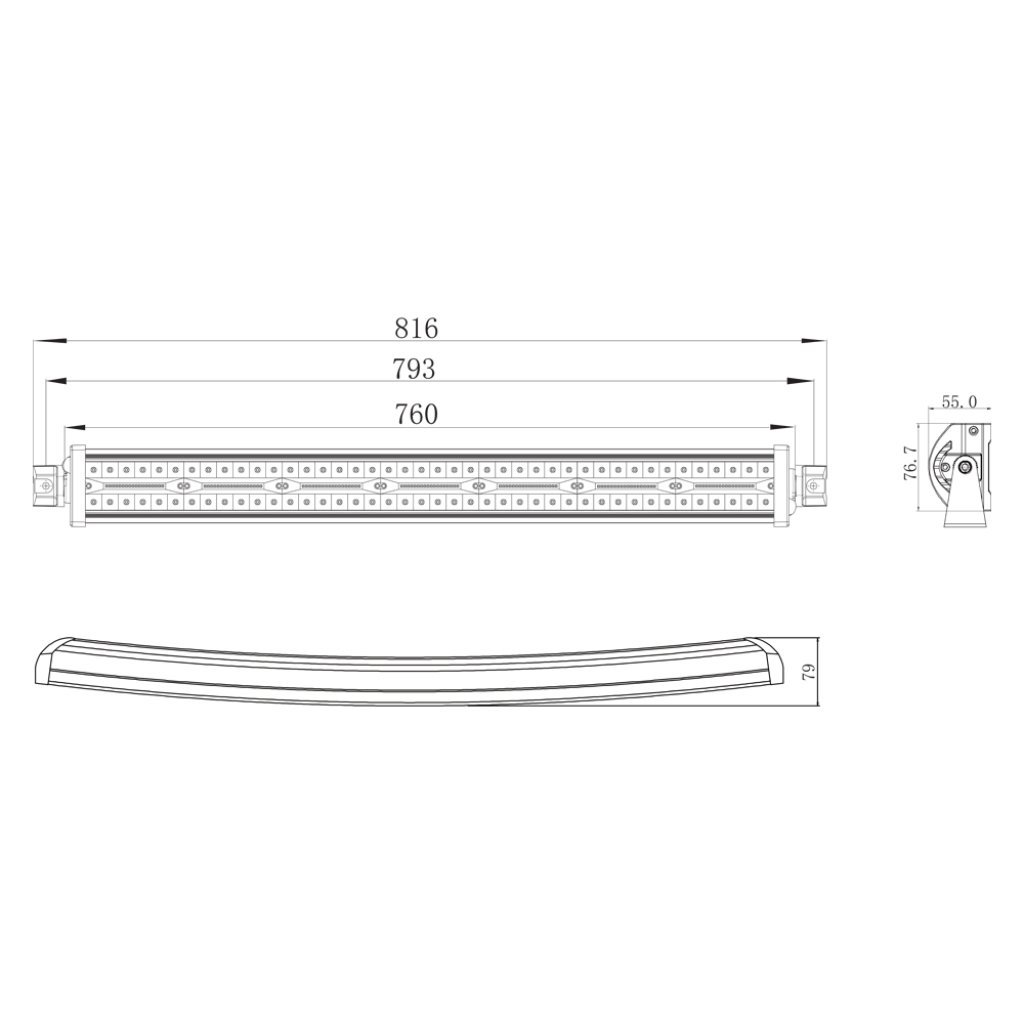 LED rampa prohnutá, 210x3W, 760mm, ECE R10