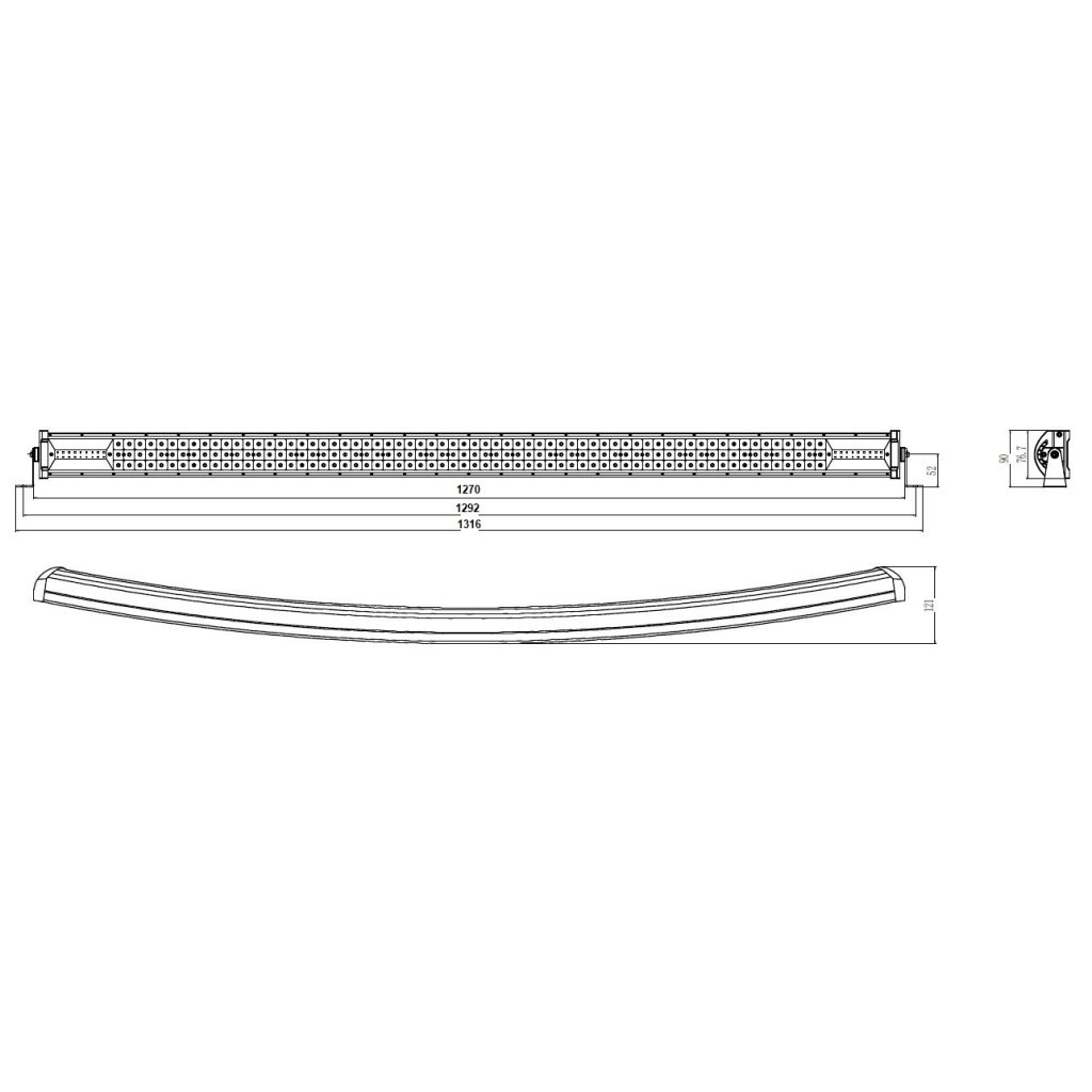 LED rampa prohnutá, 216x3W, 1270mm, ECE R10