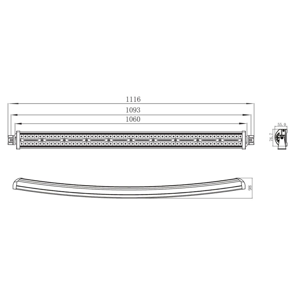 LED rampa prohnutá, 300x3W, 1060mm, ECE R10