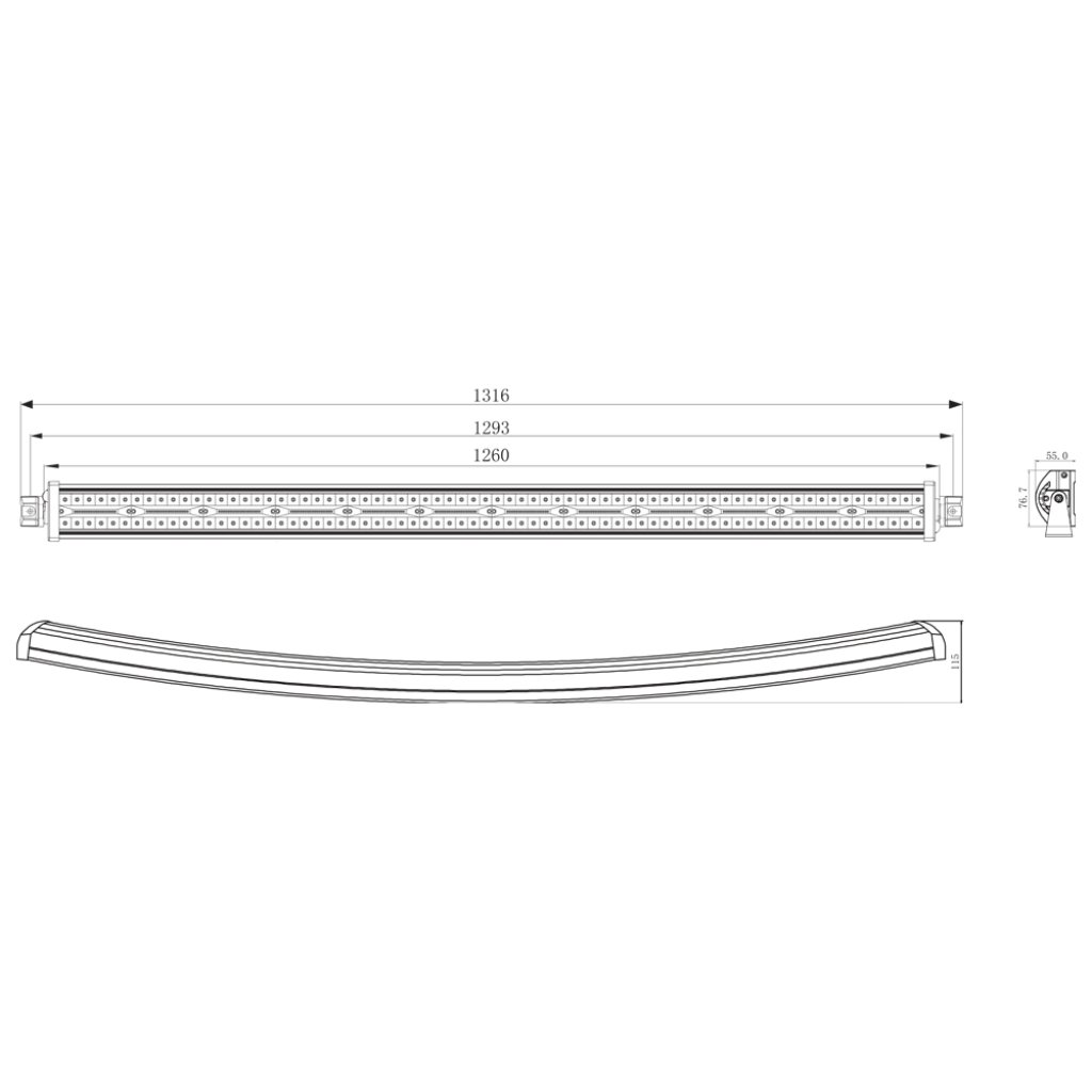 LED rampa prohnutá, 360x3W, 1260mm, ECE R10