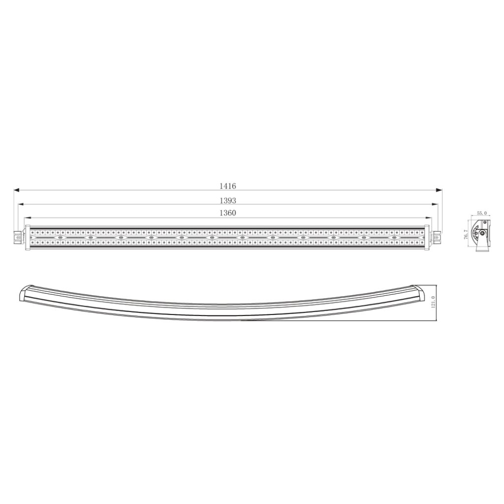 LED rampa prohnutá, 390x3W, 1360mm, ECE R10