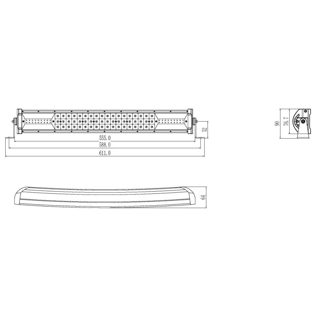 LED rampa prohnutá, 90x3W, 555mm, ECE R10