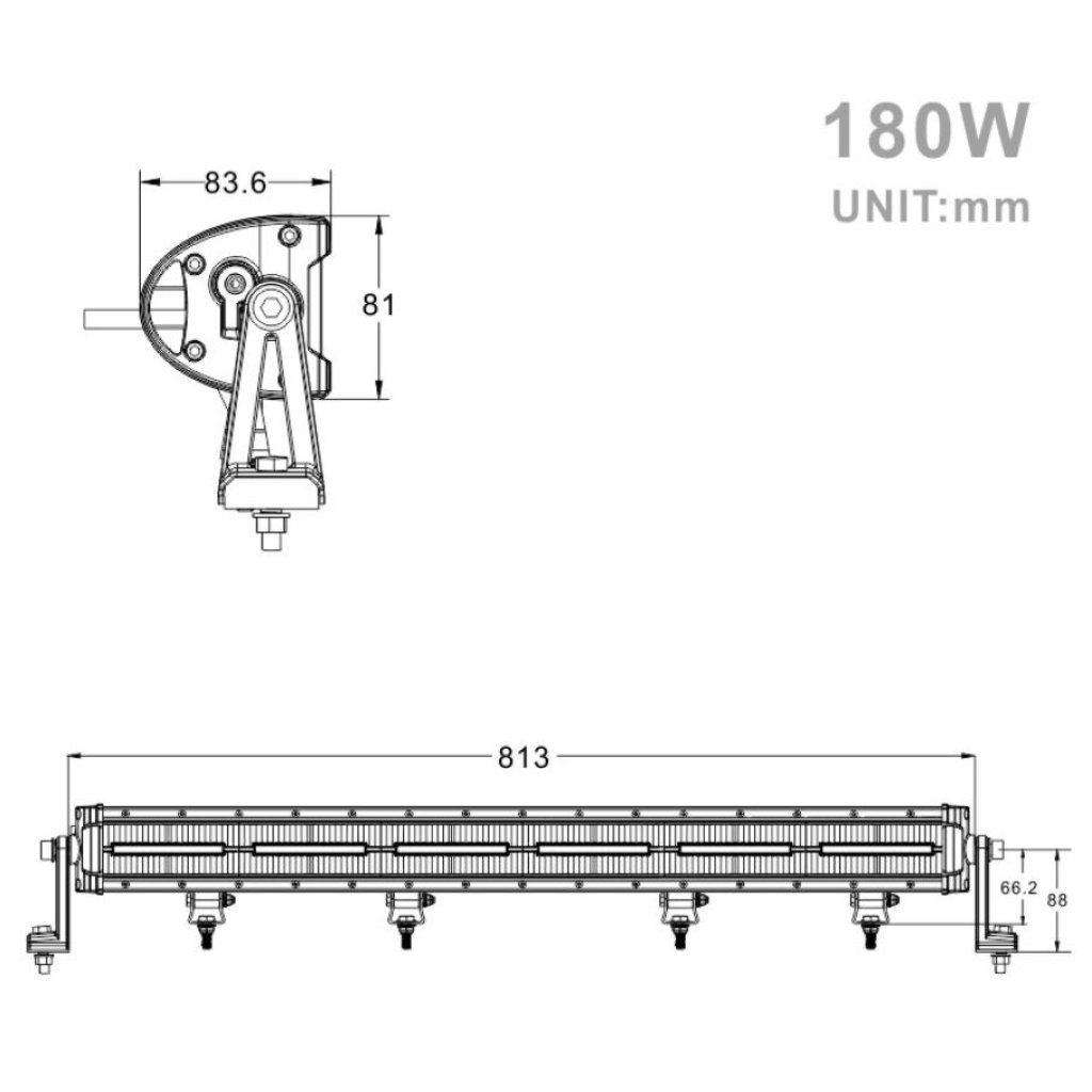 LED rampa s pozičním světlem, 60x3W, 813mm, ECE R10
