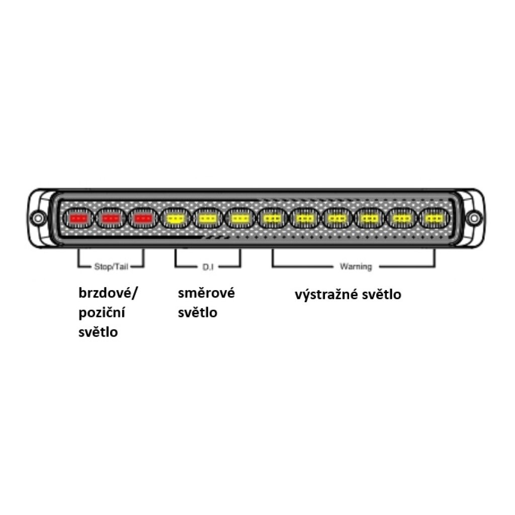 LED sdružená lampa zadní s výstražným oranžovým světlem, 12-24V, ECE R65