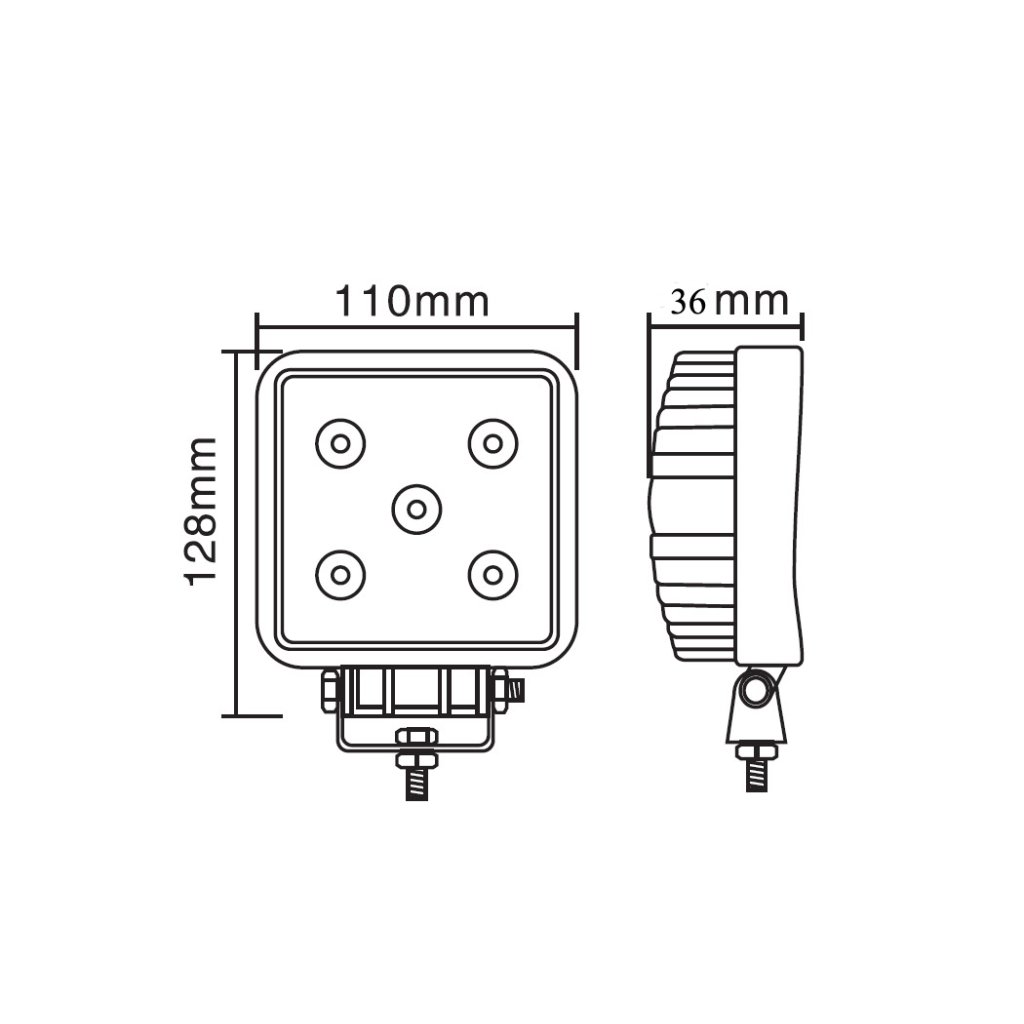 LED světlo čtvercové, 5x3W, 128x110mm, ECE R10