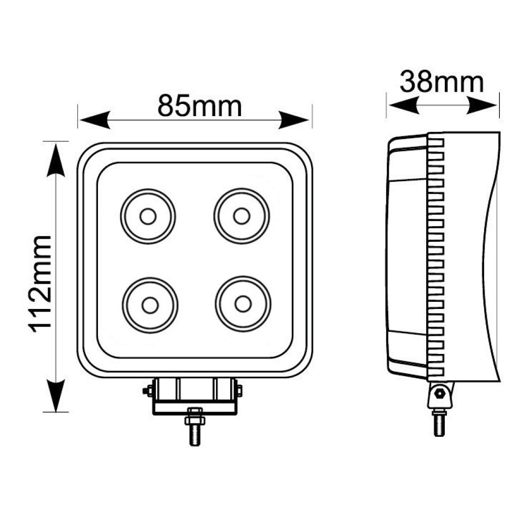 LED světlo hranaté, 4x3W, ECE R10/R23
