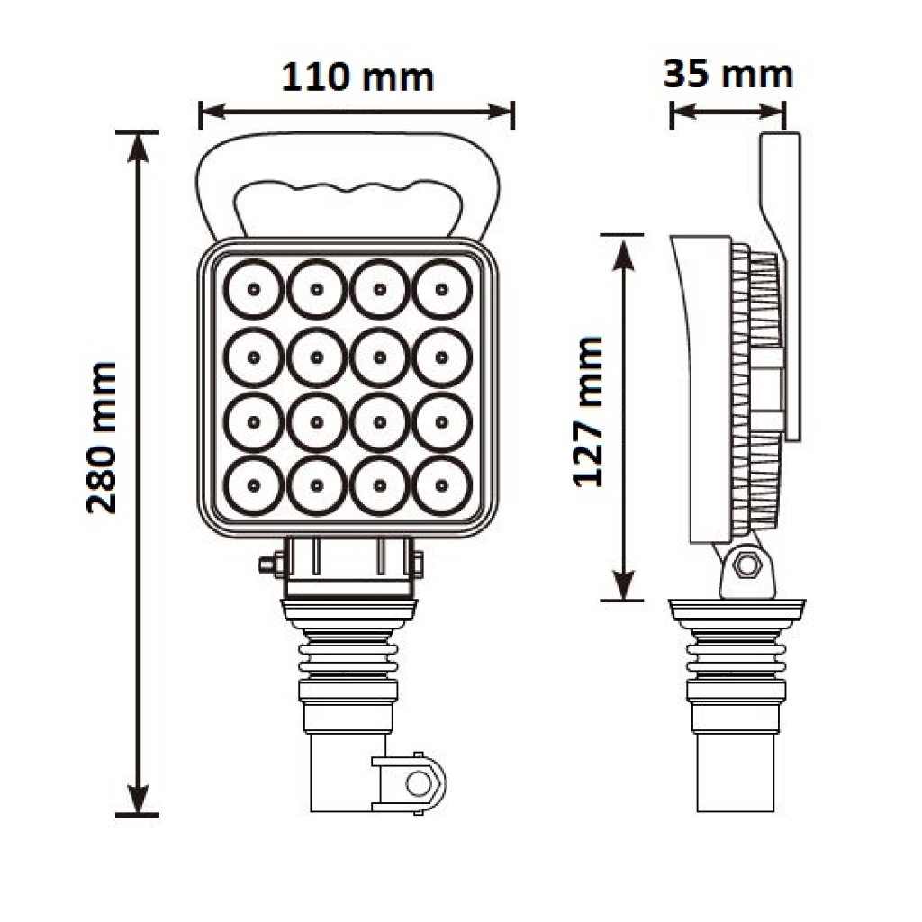 LED světlo hranaté, bílé, 16x3W, na hrot, ECE R10