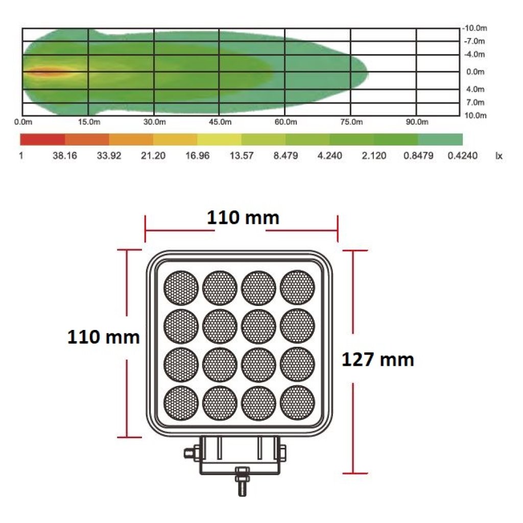 LED světlo hranaté, bílé/oranžové, 16x3W/16x1W, 117x117mm, ECE R10