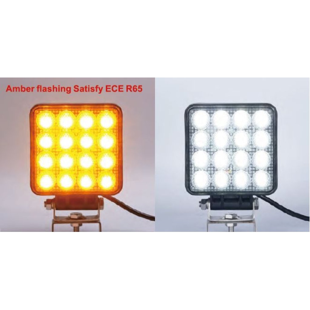LED světlo hranaté, bílé/oranžové, 16x3W/16x1W, 117x117mm, ECE R10