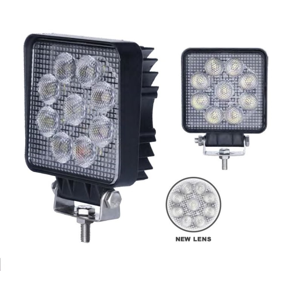 LED světlo hranaté, bílé/oranžové, 9x3W/9x1W, 117x117mm, ECE R10