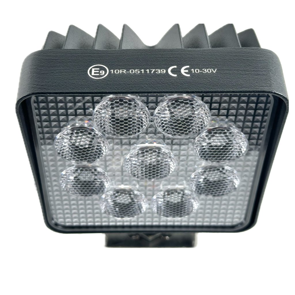 LED světlo hranaté, bílé/oranžové, 9x3W/9x1W, 117x117mm, ECE R10