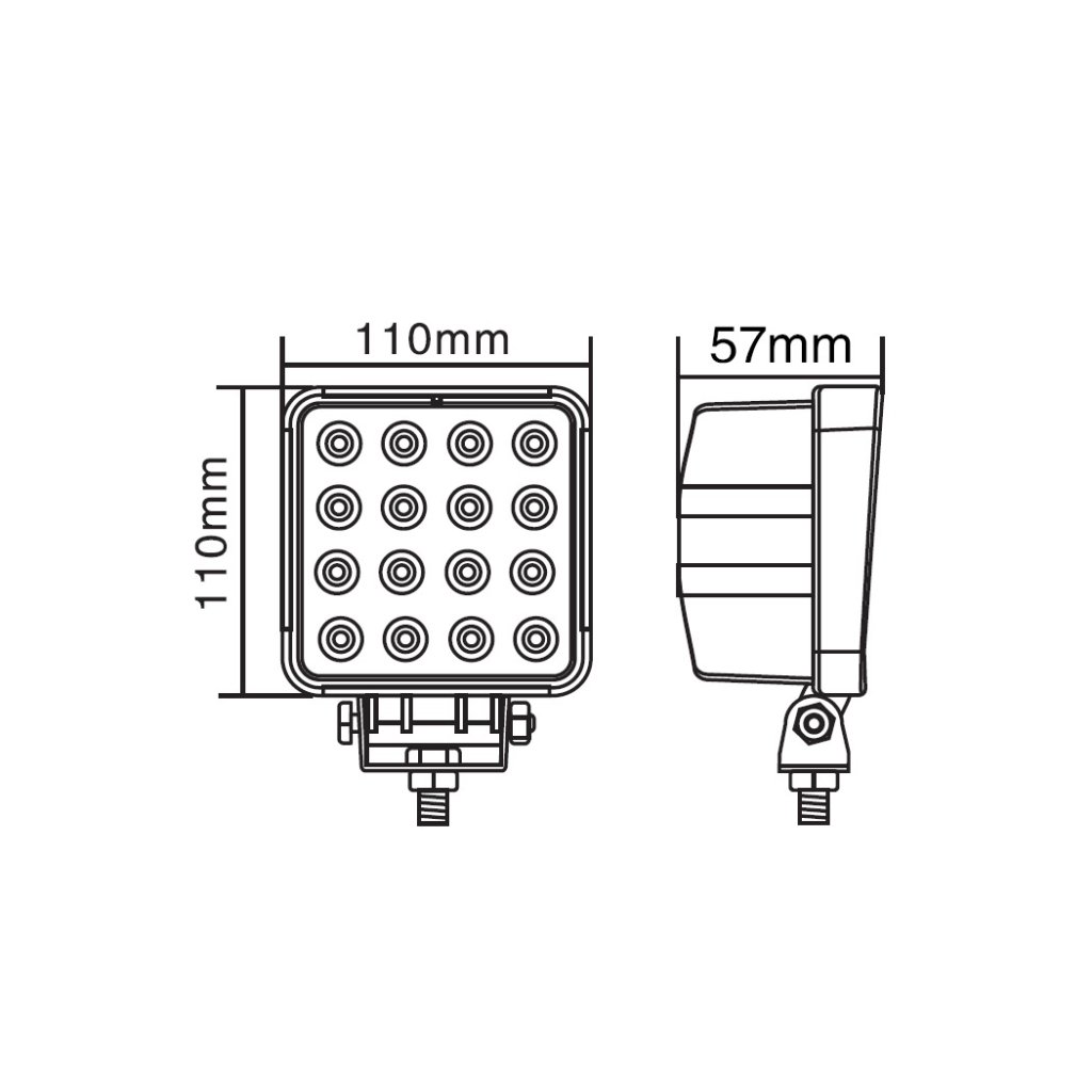 LED světlo hranaté bílé/oranžový predátor 16x3W, 107x107x60mm, ECE R10