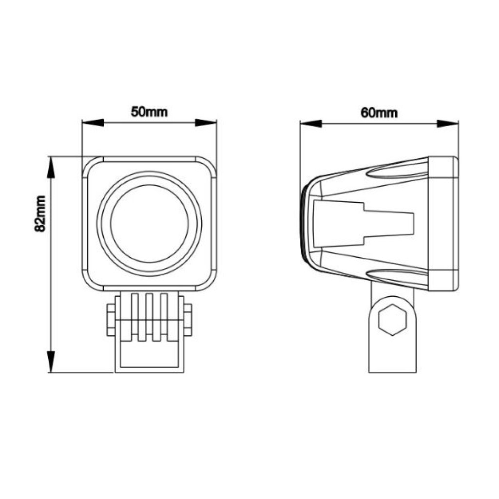 LED světlo hranaté (i na motocykl), 1x 10W, 50x50x60mm, ECE R10