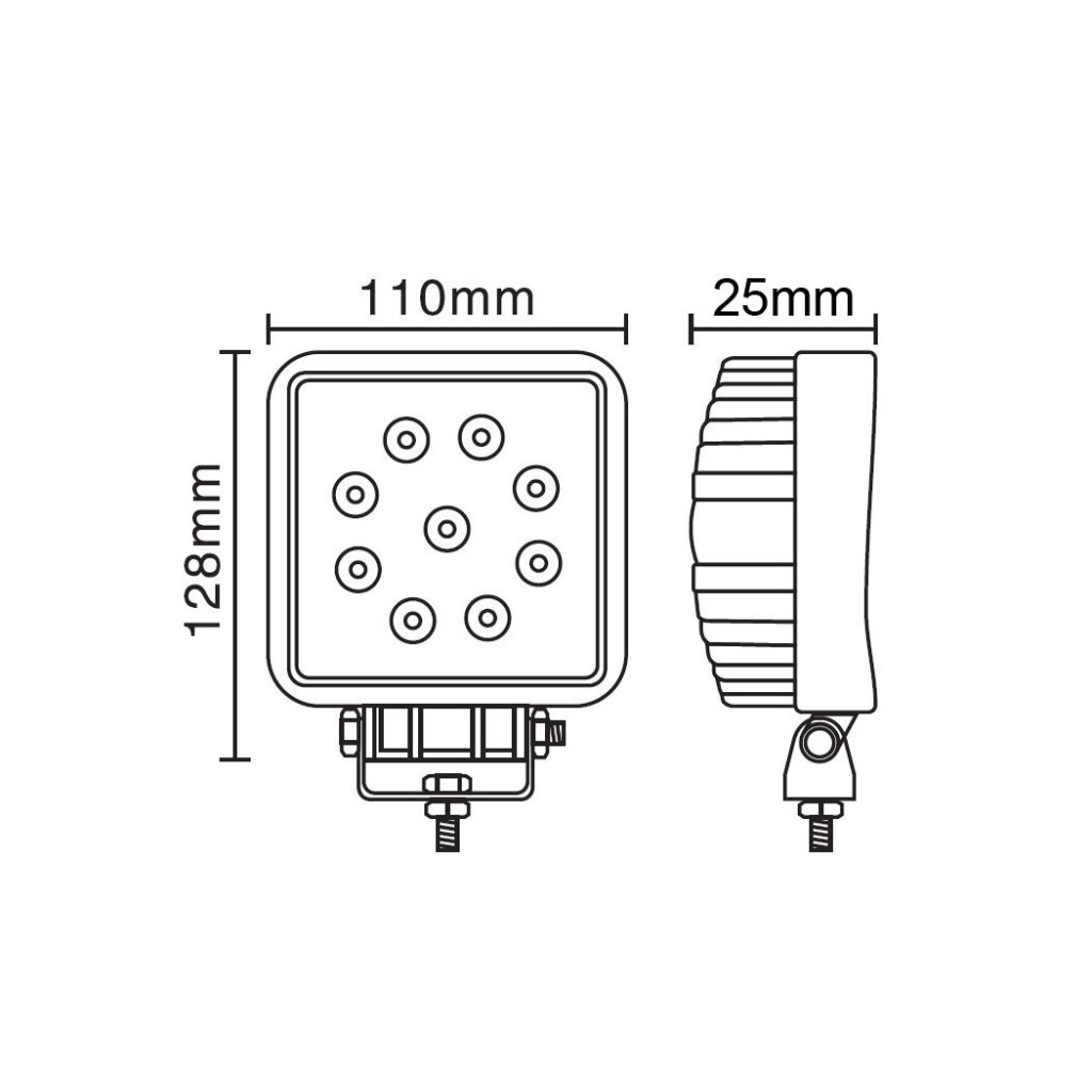 LED světlo hranaté slim, 9x3W, ECE R10