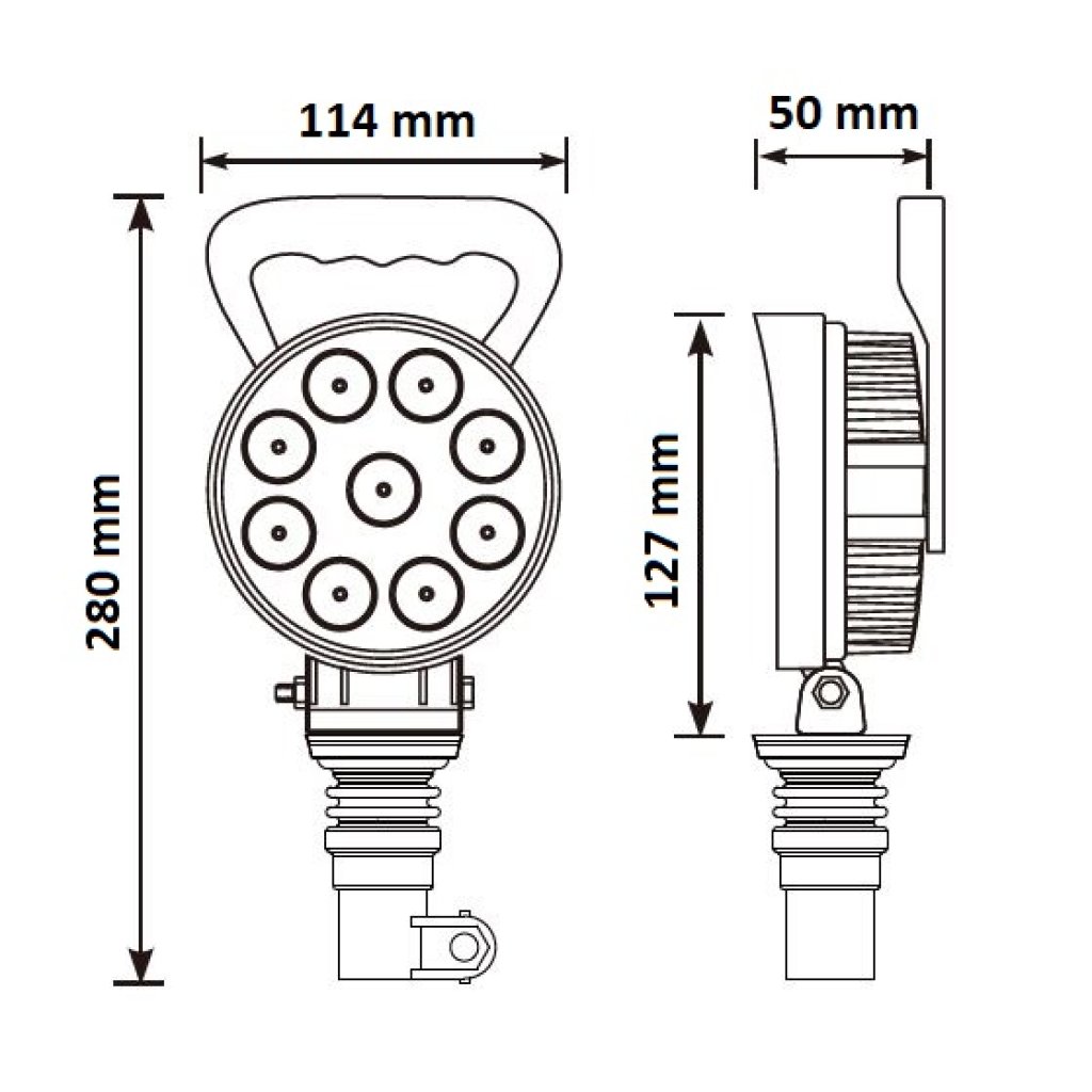 LED světlo kulaté, bílé 9x3W, ø114mm, na hrot, ECE R10
