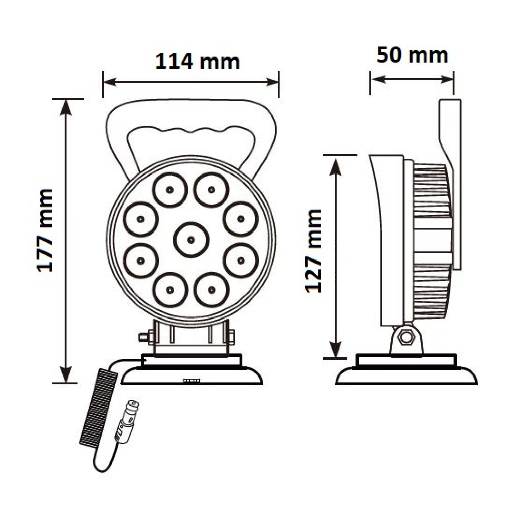 LED světlo kulaté, bílé/oranžové, 9x3W/9x1W, ø114mm, magnet, ECE R10