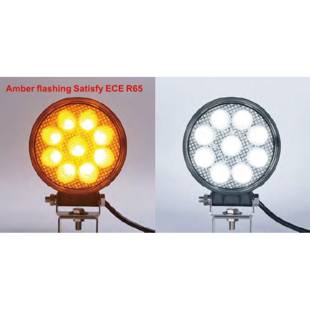 LED světlo kulaté, bílé/oranžové, 9x3W/9x1W, ø114mm, magnet, ECE R10