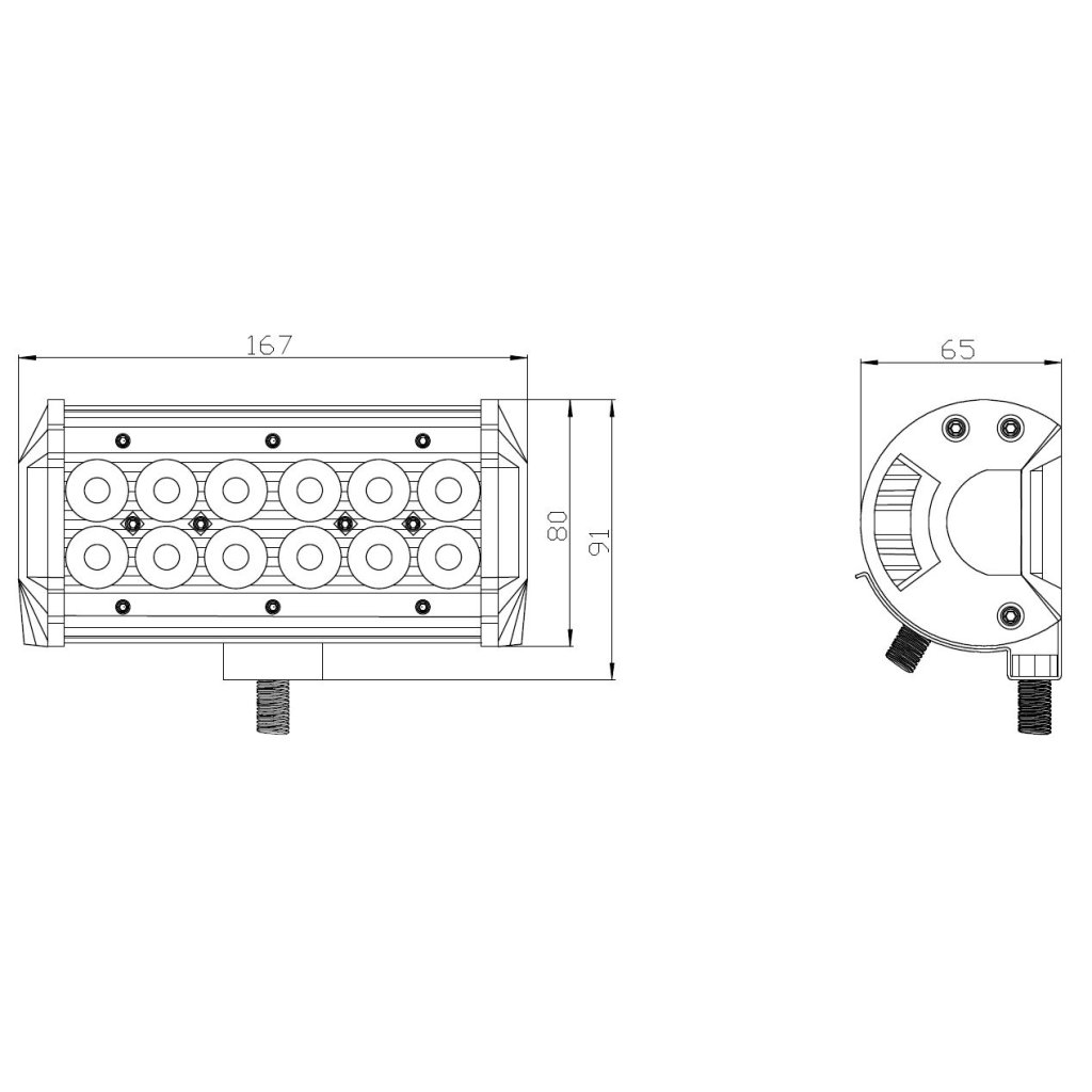 LED světlo obdélníkové, 12x3W, 167x80x65mm