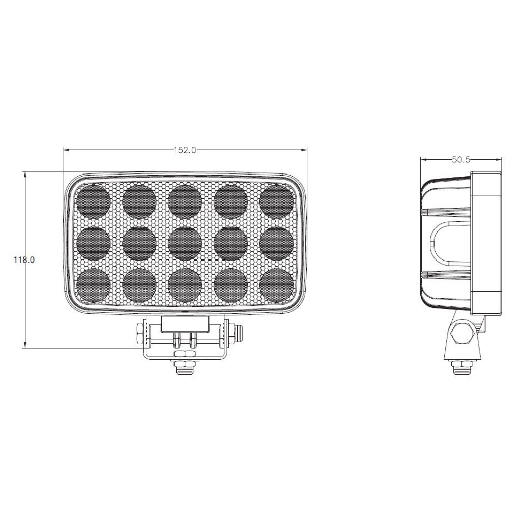 LED světlo obdélníkové, 15x3W, 152x118x50mm, ECE R10