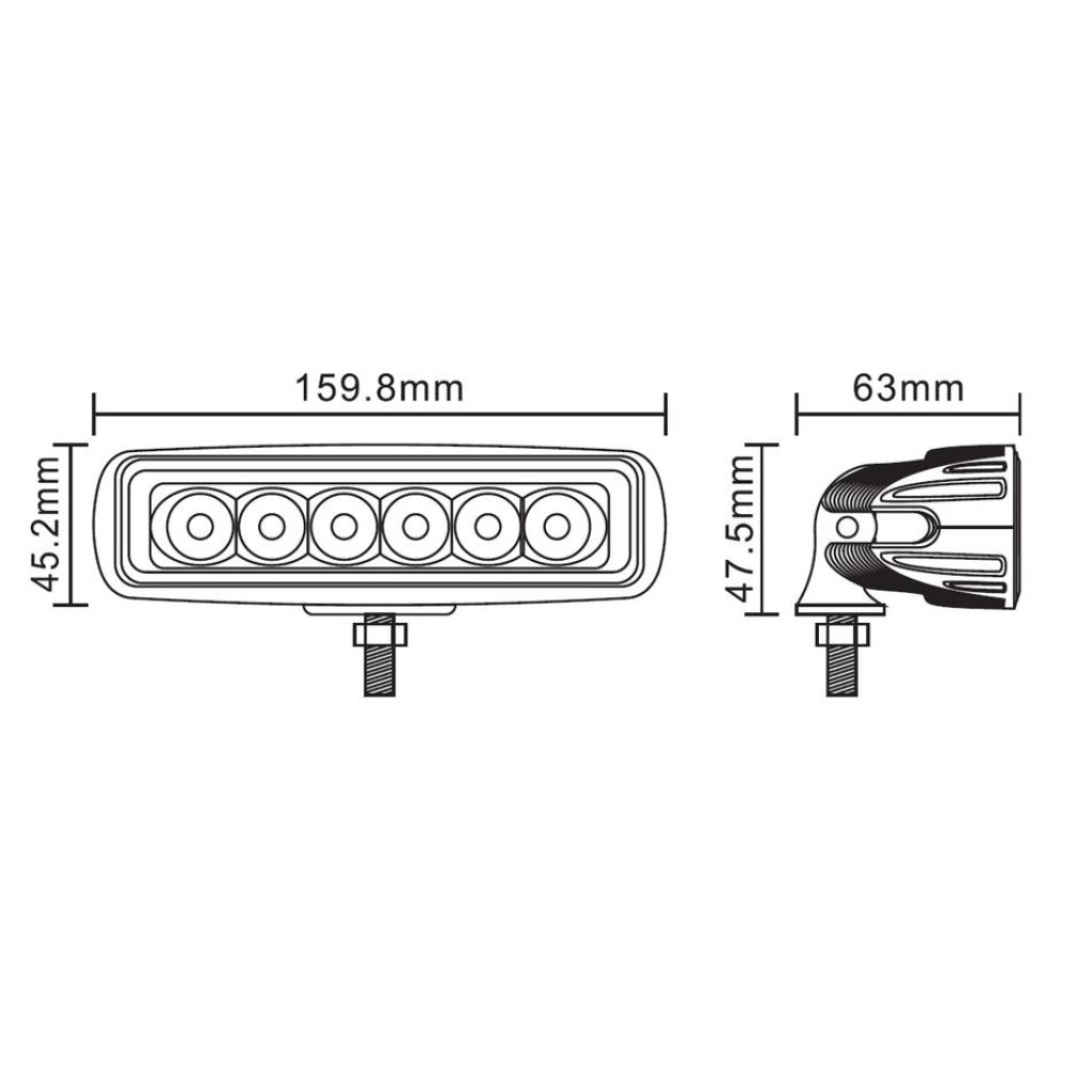 LED světlo obdélníkové, 6x3W, 160x45x63mm, ECE R10