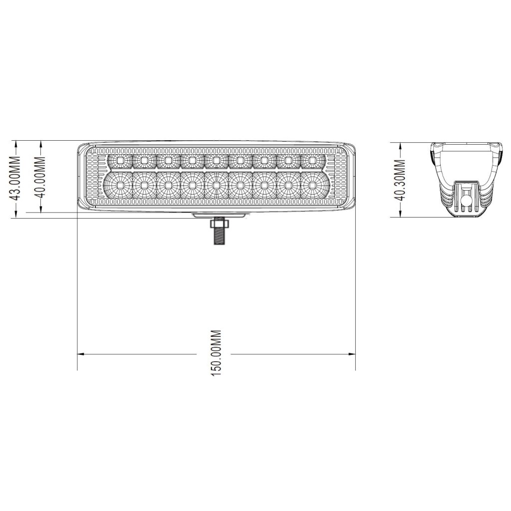 LED světlo obdélníkové, bílé/oranžové, 18x3W, 150 mm, ECE R10
