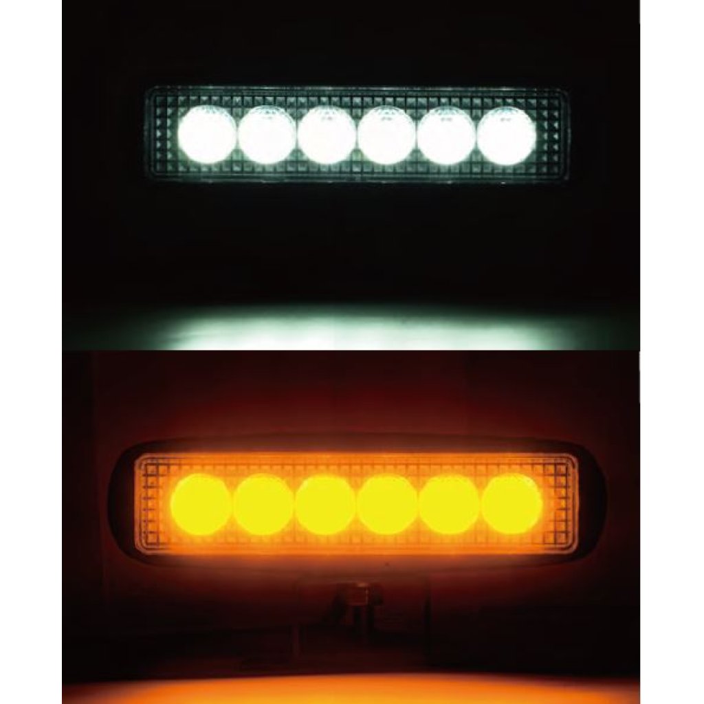 LED světlo obdélníkové, bílé/oranžové, 6x3W/6x1W, 160mm, ECE R10