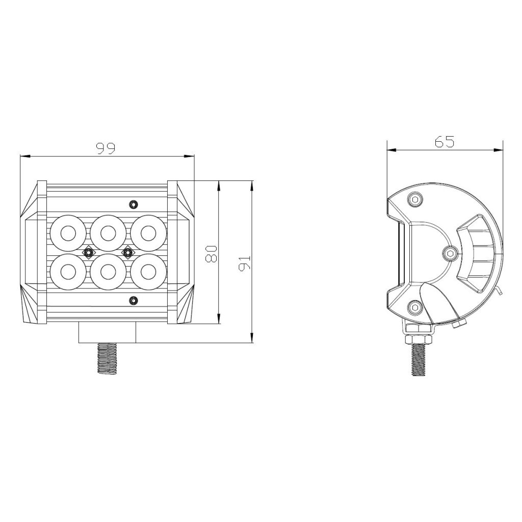 LED světlo obdélníkové bílé/oranžový predátor 6x3W, 99x80x65mm