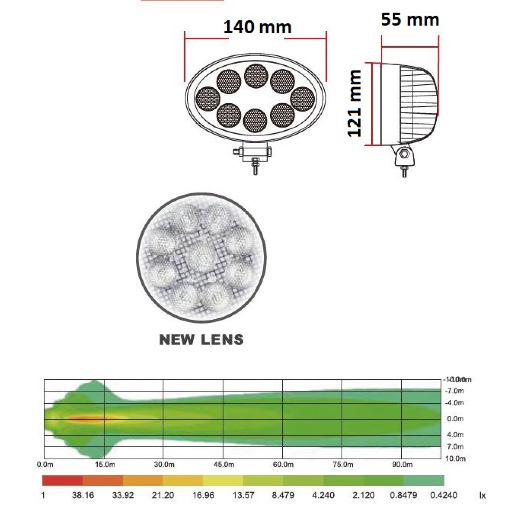 LED světlo oválné, bílé/oranžové, 8x3W/8x1W, 140mm, ECE R10