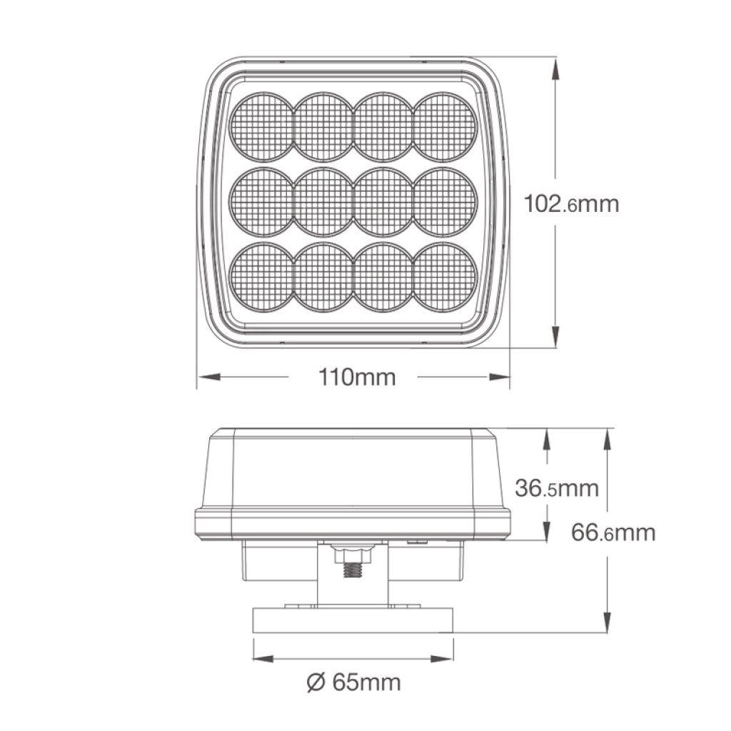 LED výstražné světlo, oranžové, ECE R10, R65, set 2ks