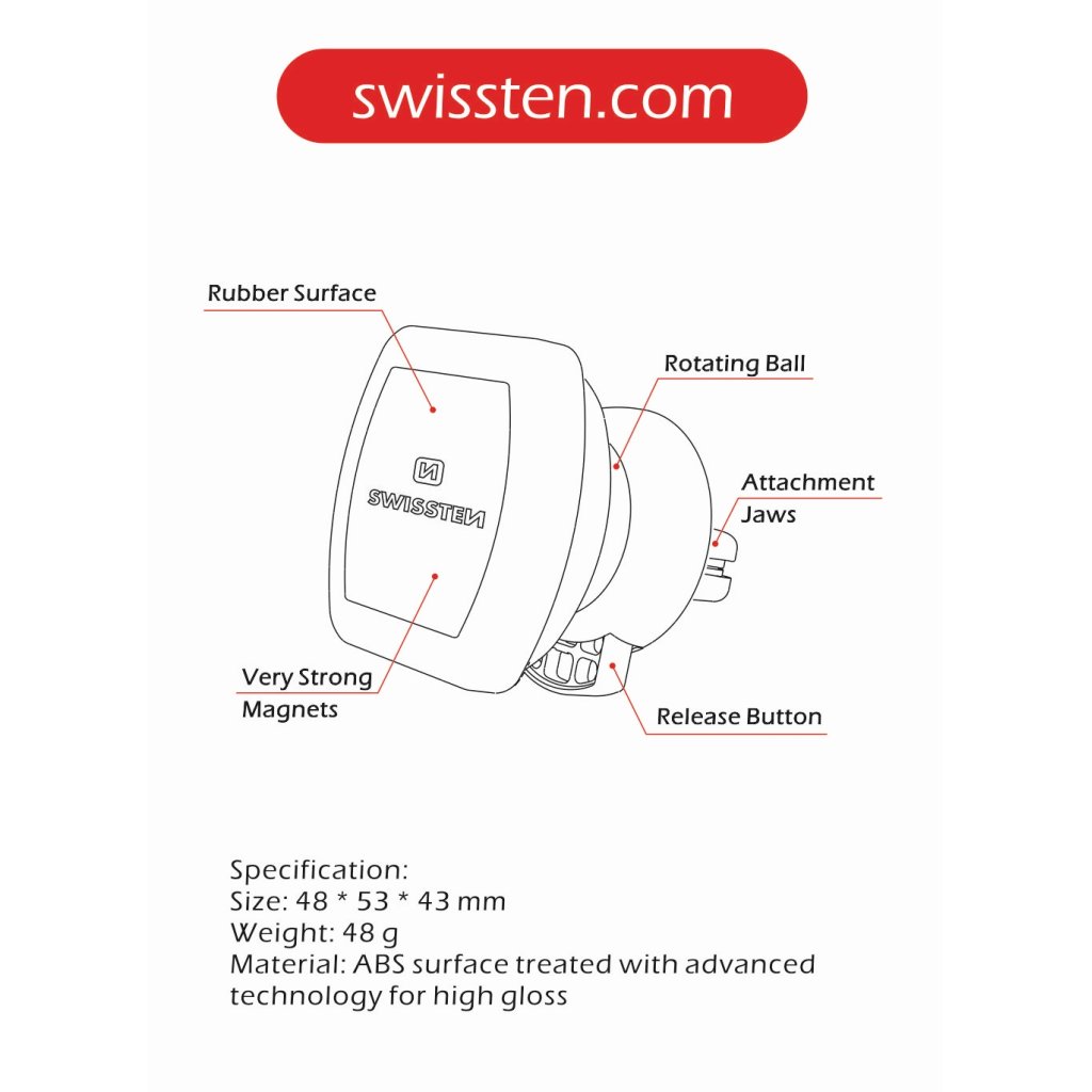 Magnetický držák mobilu do mřížky na kloubku SWISSTEN AIR VENT M3, 45149