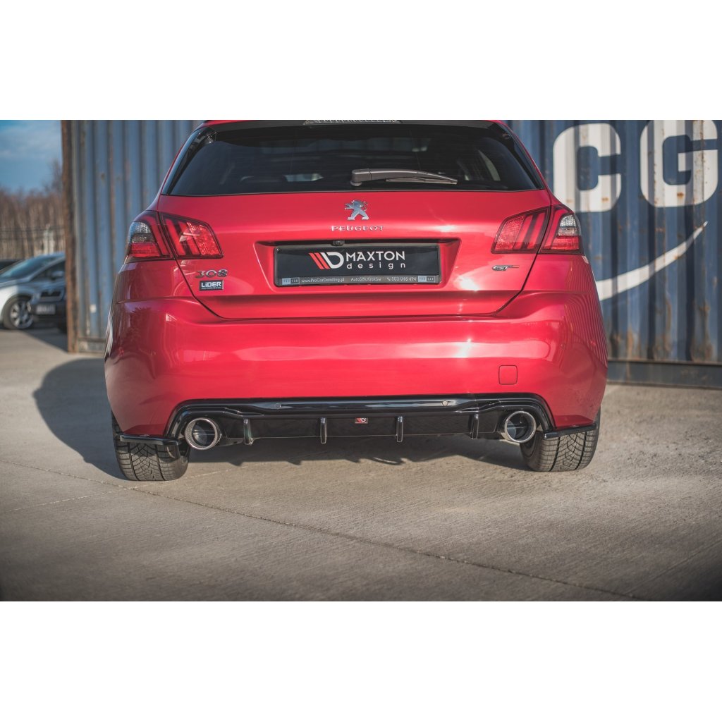 Maxton Design boční difuzory pod zadní nárazník pro Peugeot 308 Mk 2 GT, černý lesklý plast ABS