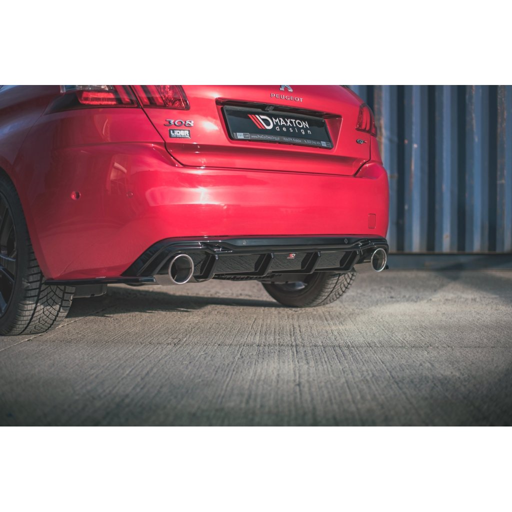 Maxton Design boční difuzory pod zadní nárazník pro Peugeot 308 Mk 2 GT, černý lesklý plast ABS