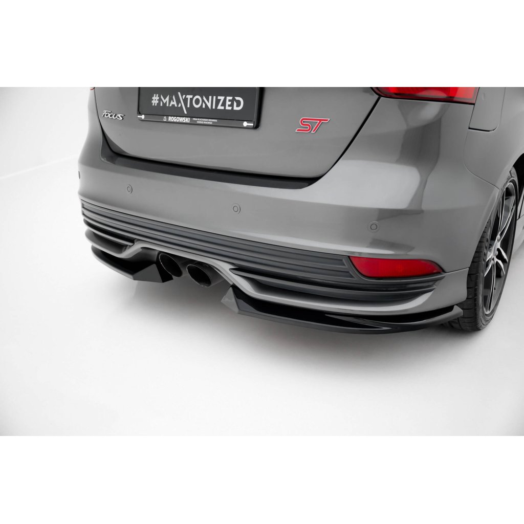 Maxton Design boční difuzory pod zadní nárazník ver.3 pro Ford Focus ST Mk3 Facelift, černý lesklý plast ABS