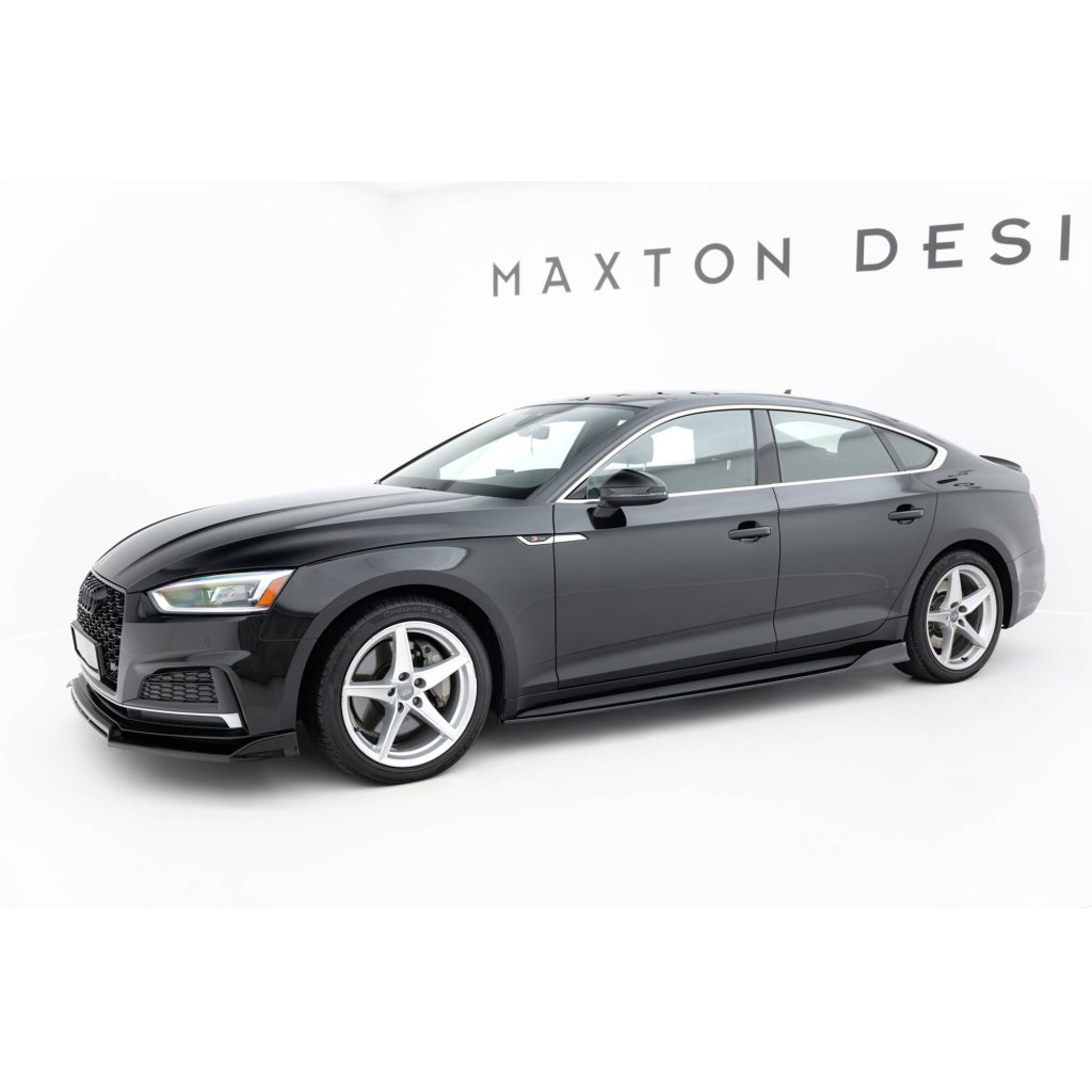 Maxton Design difuzory pod boční prahy pro Audi A5 F5, černý lesklý plast ABS, S-Line Sportback