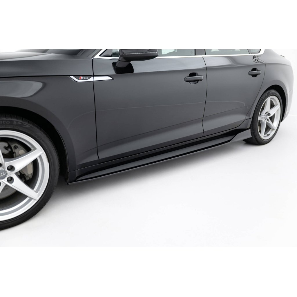 Maxton Design difuzory pod boční prahy pro Audi A5 F5, černý lesklý plast ABS, S-Line Sportback