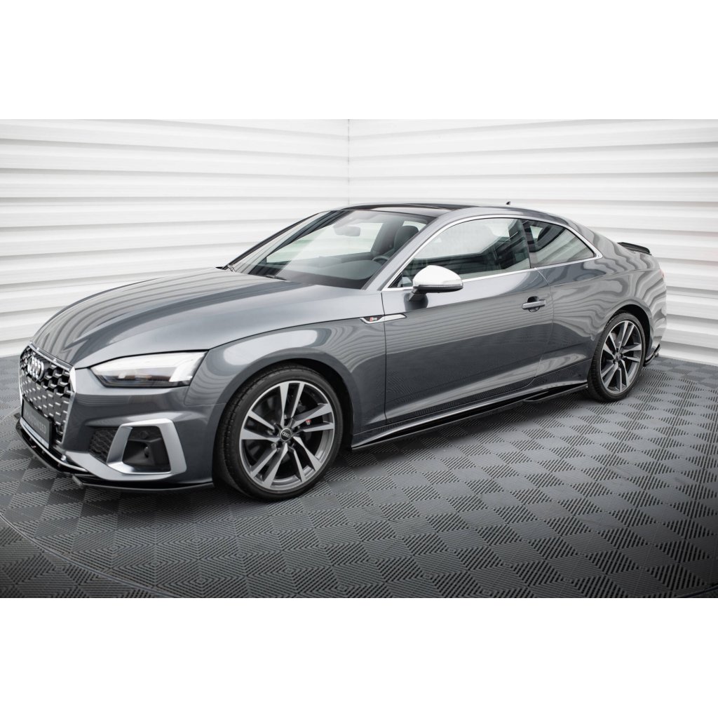 Maxton Design difuzory pod boční prahy pro Audi A5 F5 FL, černý lesklý plast ABS, S-Line Coupe