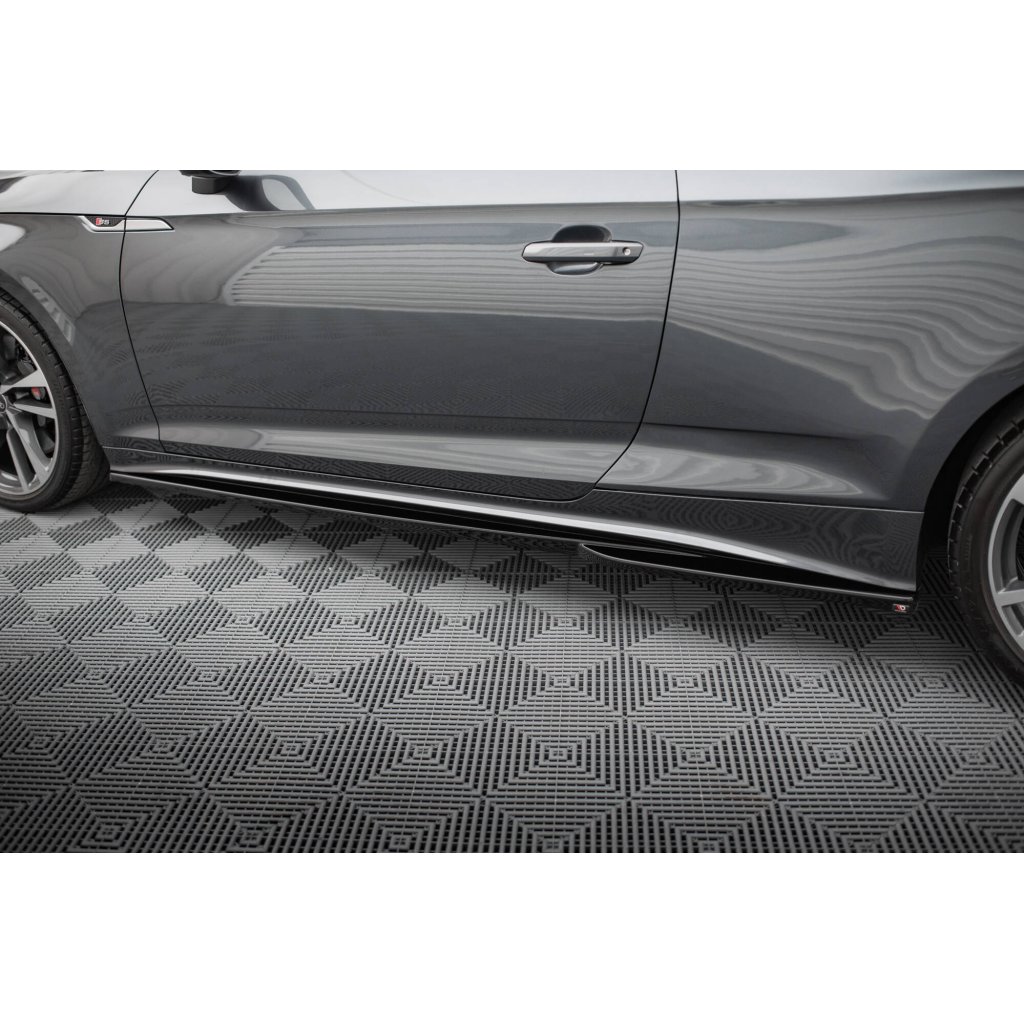 Maxton Design difuzory pod boční prahy pro Audi A5 F5 FL, černý lesklý plast ABS, S-Line Coupe