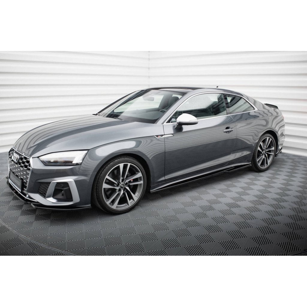 Maxton Design difuzory pod boční prahy pro Audi A5 F5 FL, černý lesklý plast ABS, S-Line Coupe
