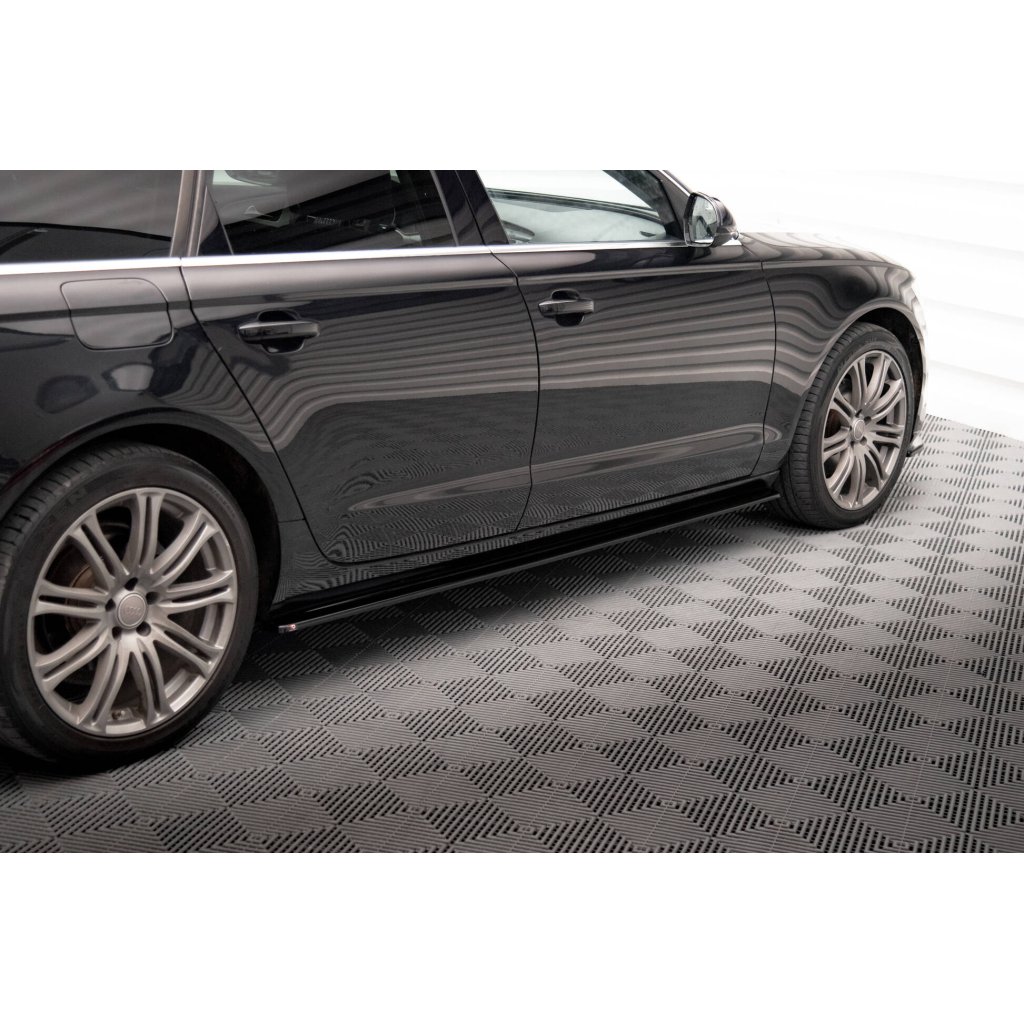 Maxton Design difuzory pod boční prahy pro Audi A6 C7, černý lesklý plast ABS
