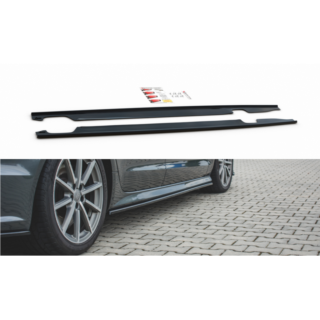 Maxton Design difuzory pod boční prahy pro Audi A6 C7 FL, černý lesklý plast ABS, S-Line