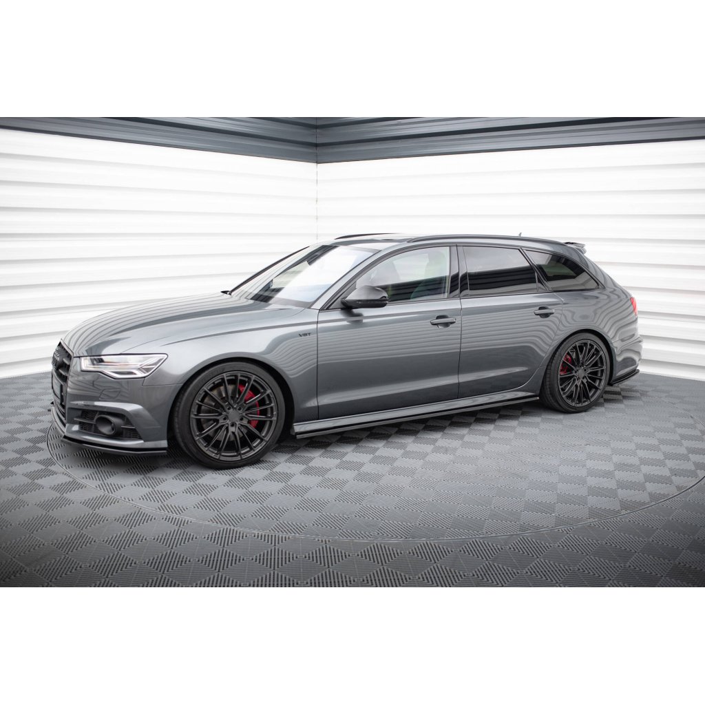 Maxton Design difuzory pod boční prahy pro Audi A6 C7 FL, černý lesklý plast ABS, S-Line