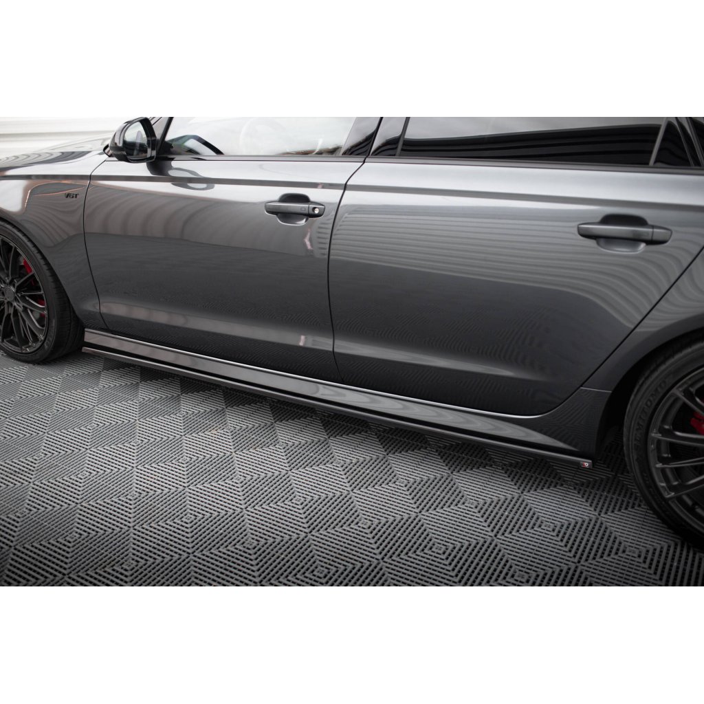 Maxton Design difuzory pod boční prahy pro Audi A6 C7 FL, černý lesklý plast ABS, S-Line