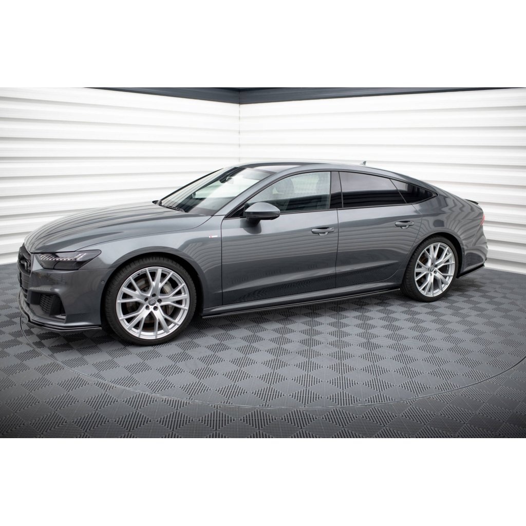 Maxton Design difuzory pod boční prahy pro Audi A7 C8 S-Line, černý lesklý plast ABS