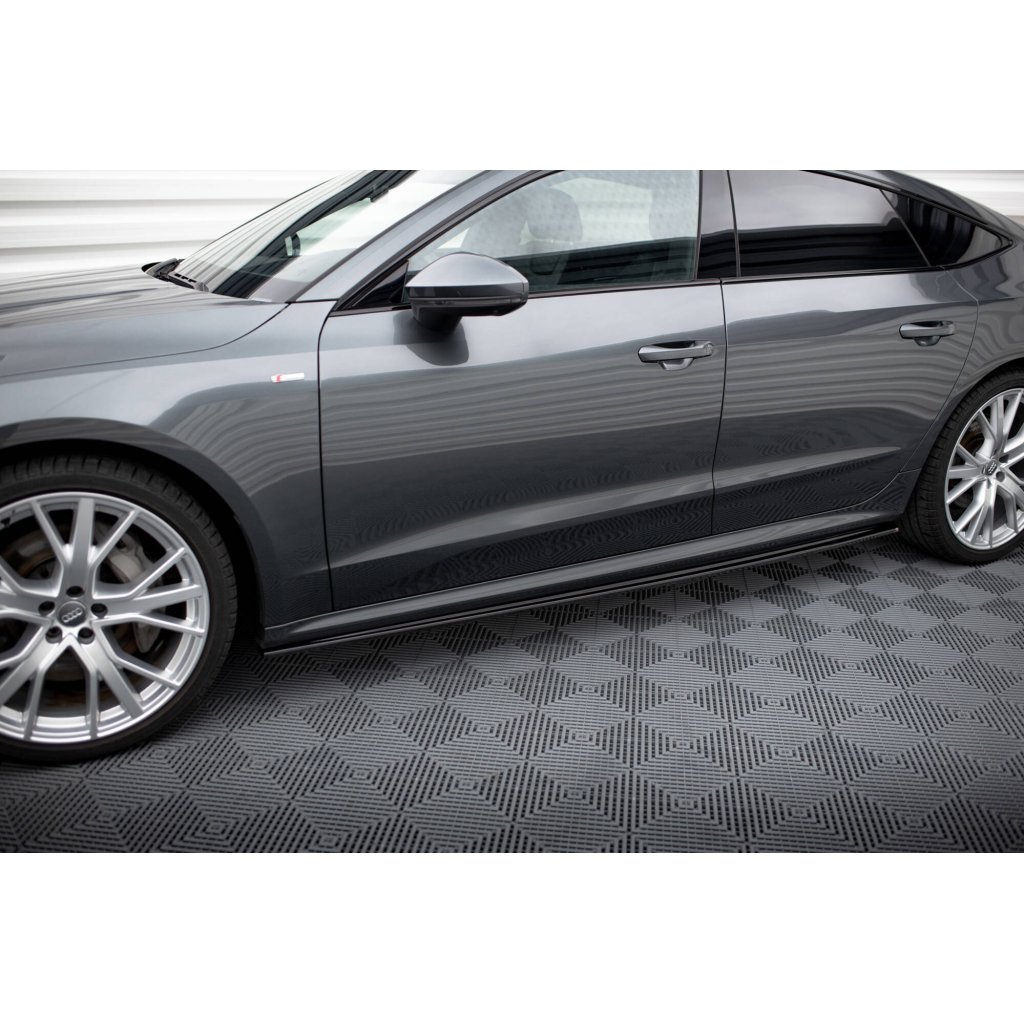 Maxton Design difuzory pod boční prahy pro Audi A7 C8 S-Line, černý lesklý plast ABS