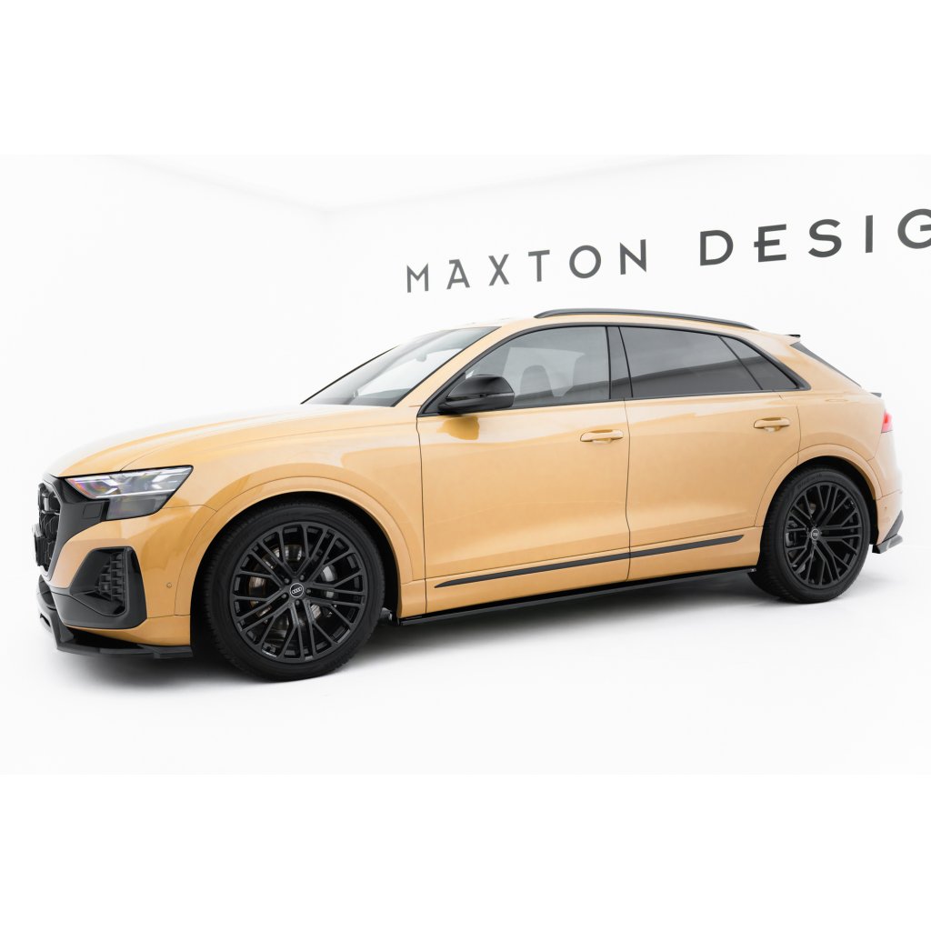 Maxton Design difuzory pod boční prahy pro Audi Q8 Mk 1, Mk 1 FL, černý lesklý plast ABS, S-Line
