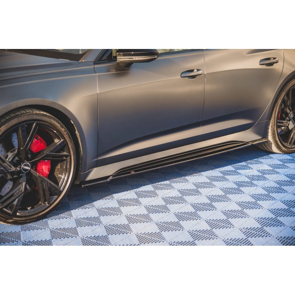 Maxton Design difuzory pod boční prahy pro Audi RS7 C8, černý lesklý plast ABS