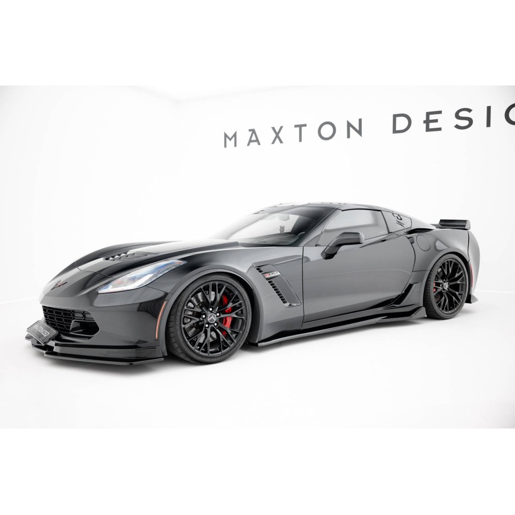 Maxton Design difuzory pod boční prahy pro Chevrolet Corvette C7, černý lesklý plast ABS, Z06