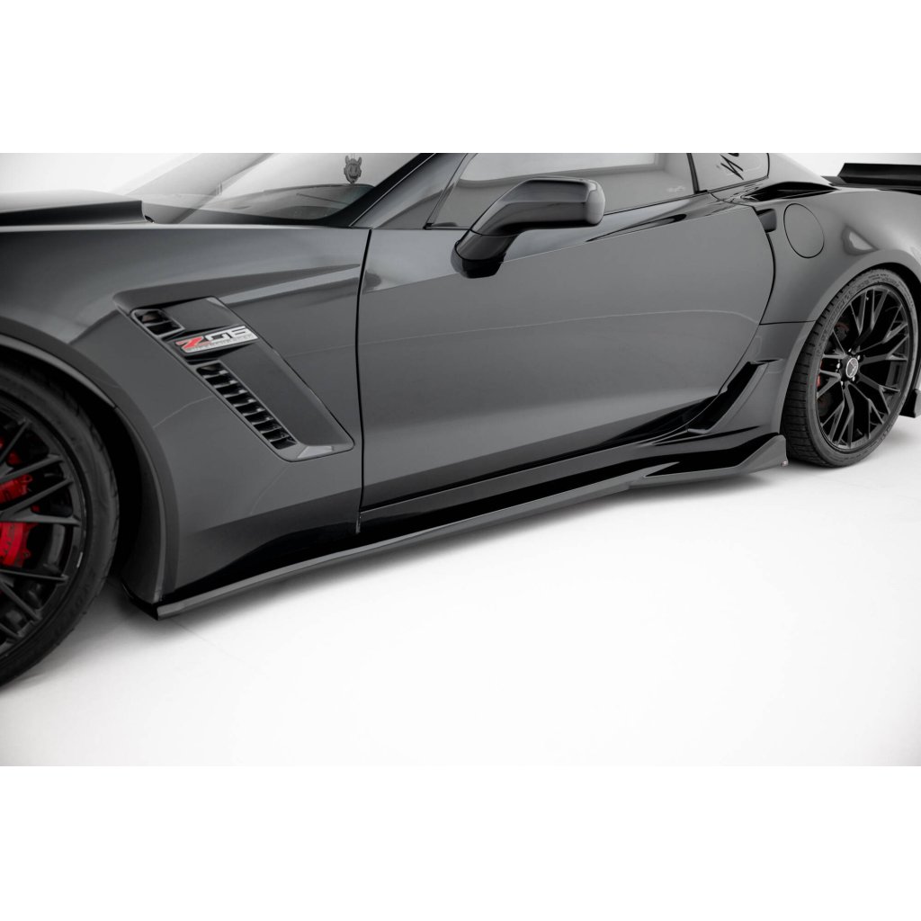Maxton Design difuzory pod boční prahy pro Chevrolet Corvette C7, černý lesklý plast ABS, Z06