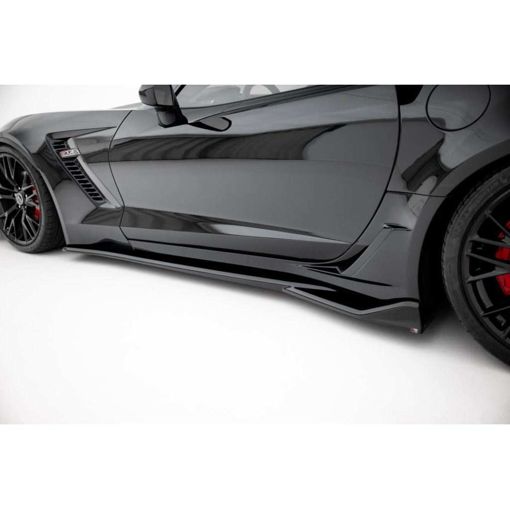 Maxton Design difuzory pod boční prahy pro Chevrolet Corvette C7, černý lesklý plast ABS, Z06
